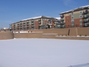 Hoigaard Village retaining wall winter snow right